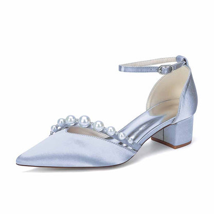 Women's Pearl Detail Ankle Strap Block Heel Pumps