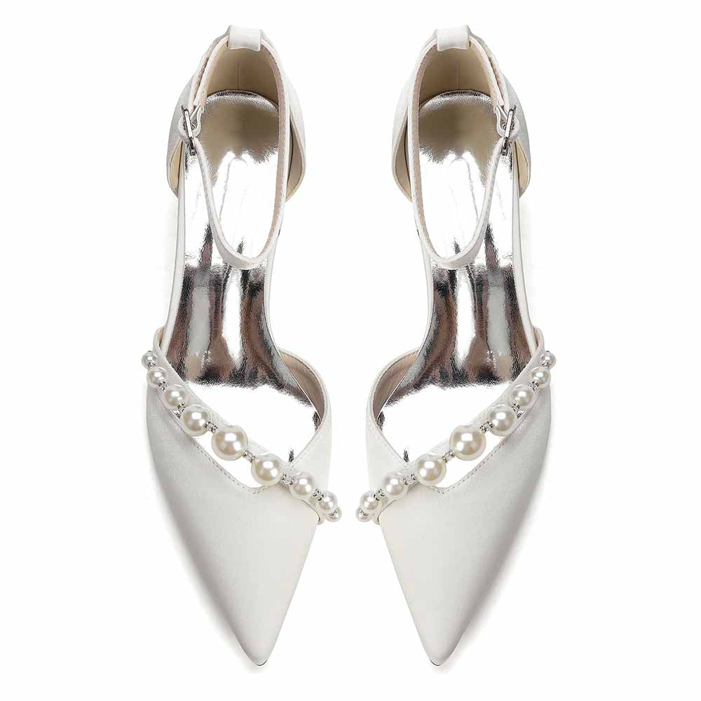 Women's Pearl Detail Ankle Strap Block Heel Pumps