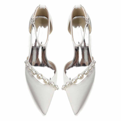 Women's Pearl Detail Ankle Strap Block Heel Pumps