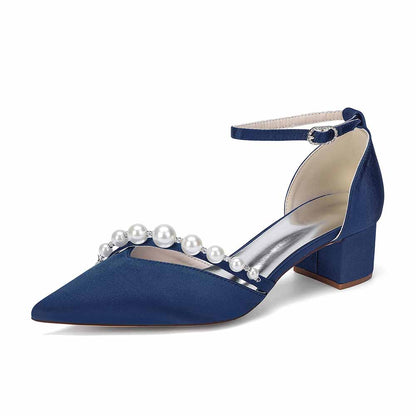 Women's Pearl Detail Ankle Strap Block Heel Pumps