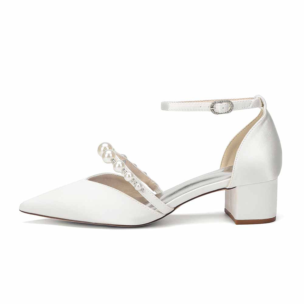 Women's Pearl Embellished Ankle Strap Block Heel Pumps Multiple Colors