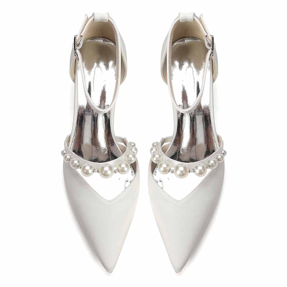 Women's Pearl Embellished Ankle Strap Block Heel Pumps Multiple Colors