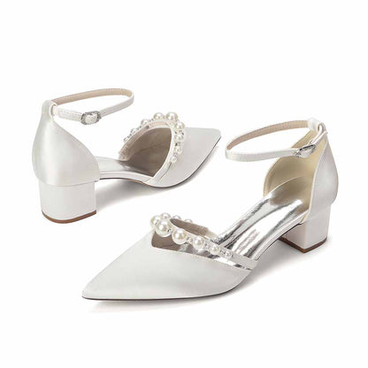 Women's Pearl Embellished Ankle Strap Block Heel Pumps Multiple Colors