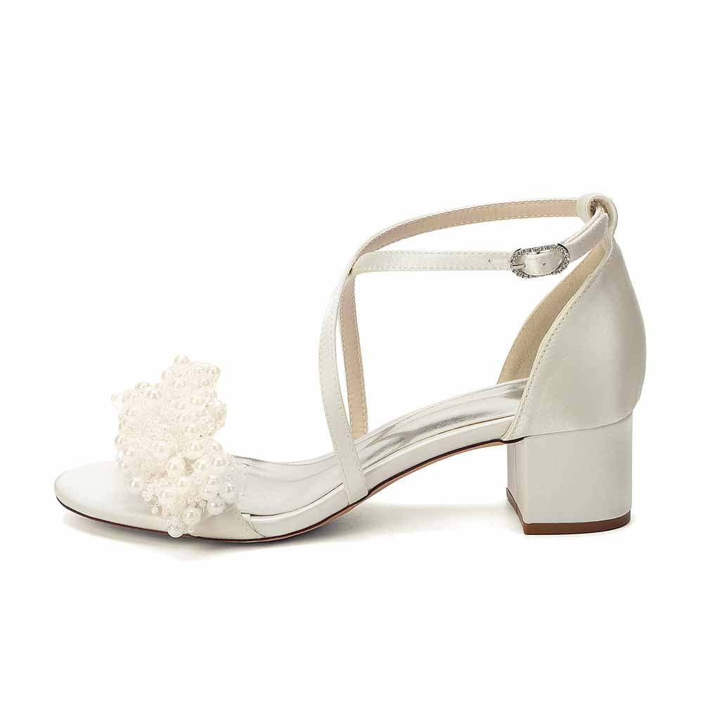 Women's Pearl Embellished Block Heel Sandals for Wedding Party | Elegant Bridal & Bridesmaid Shoes