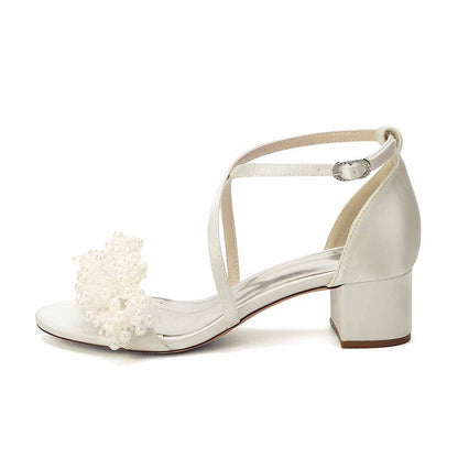 Women's Pearl Embellished Block Heel Sandals for Wedding Party | Elegant Bridal & Bridesmaid Shoes