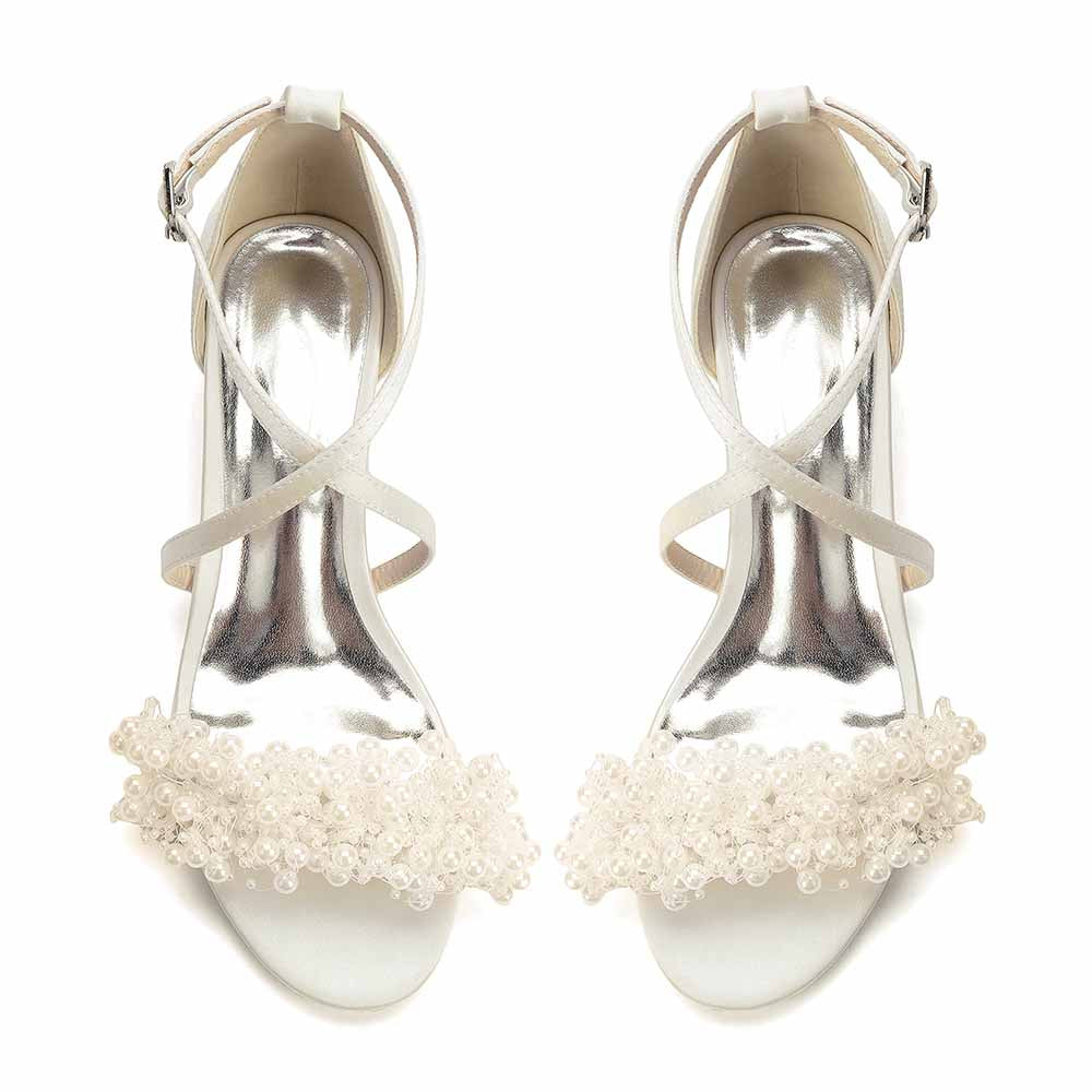 Women's Pearl Embellished Block Heel Sandals for Wedding Party | Elegant Bridal & Bridesmaid Shoes