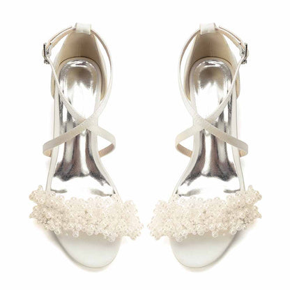 Women's Pearl Embellished Block Heel Sandals for Wedding Party | Elegant Bridal & Bridesmaid Shoes
