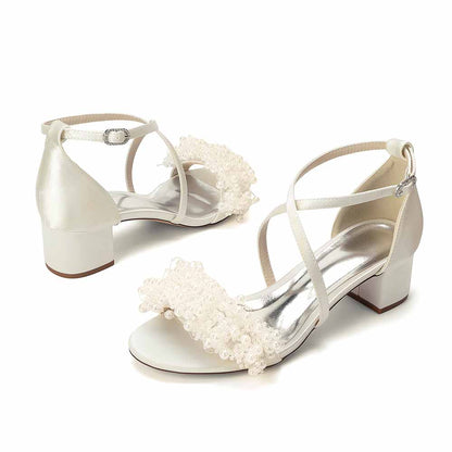 Women's Pearl Embellished Block Heel Sandals for Wedding Party | Elegant Bridal & Bridesmaid Shoes