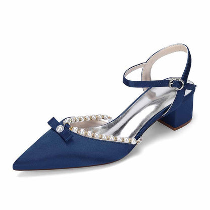 Women's Pearl Embellished Mid Heel Sandals Wedding Party Shoes
