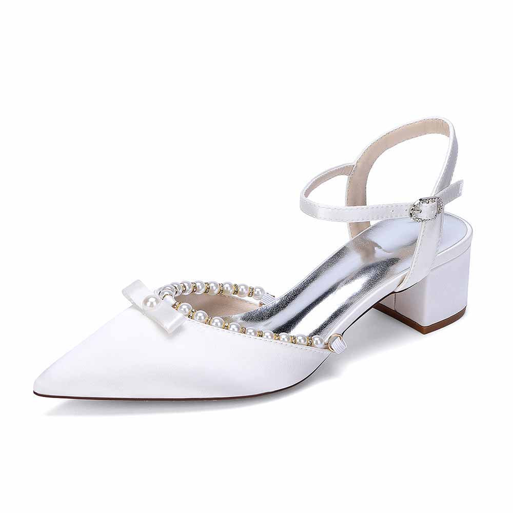 Women's Pearl Embellished Mid Heel Sandals Wedding Party Shoes