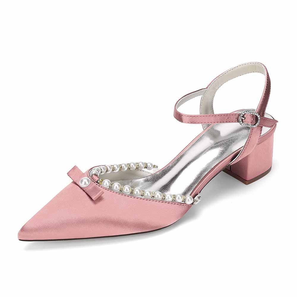 Women's Pearl Embellished Mid Heel Sandals Wedding Party Shoes