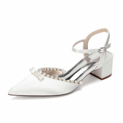 Women's Pearl Embellished Mid Heel Sandals Wedding Party Shoes
