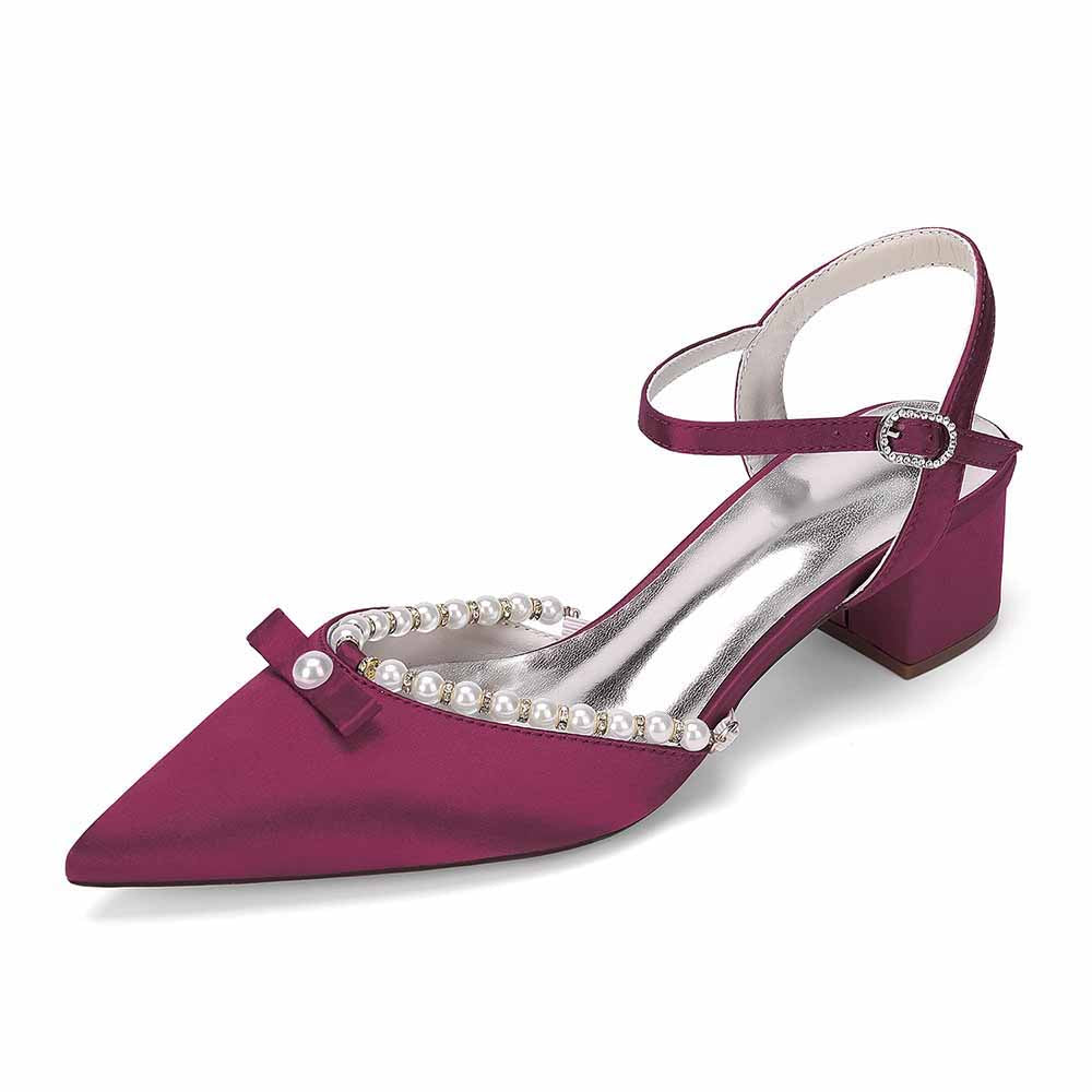 Women's Pearl Embellished Mid Heel Sandals Wedding Party Shoes