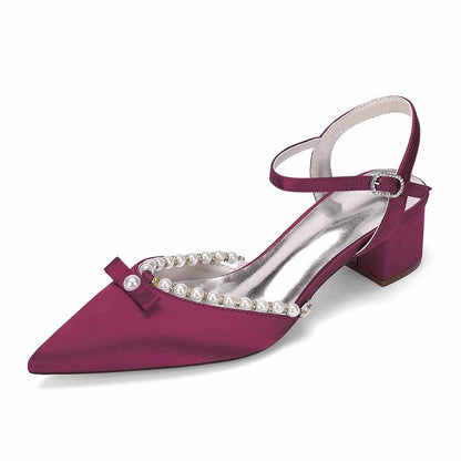 Women's Pearl Embellished Mid Heel Sandals Wedding Party Shoes