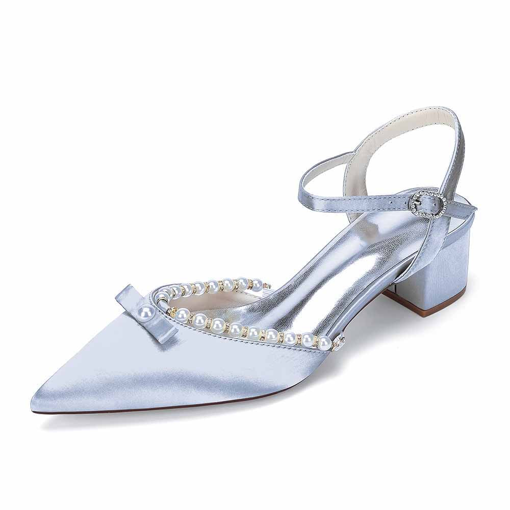 Women's Pearl Embellished Mid Heel Sandals Wedding Party Shoes