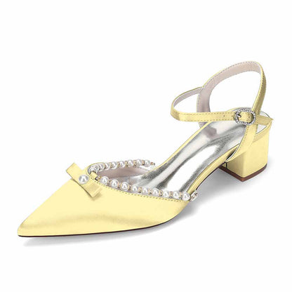 Women's Pearl Embellished Mid Heel Sandals Wedding Party Shoes