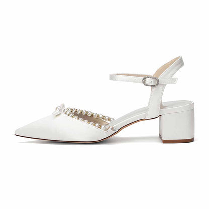 Women's Pearl Embellished Mid Heel Sandals Wedding Party Shoes