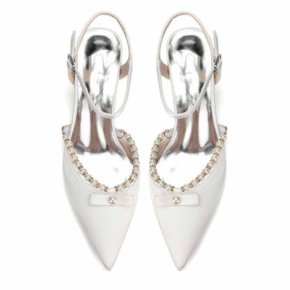 Women's Pearl Embellished Mid Heel Sandals Wedding Party Shoes