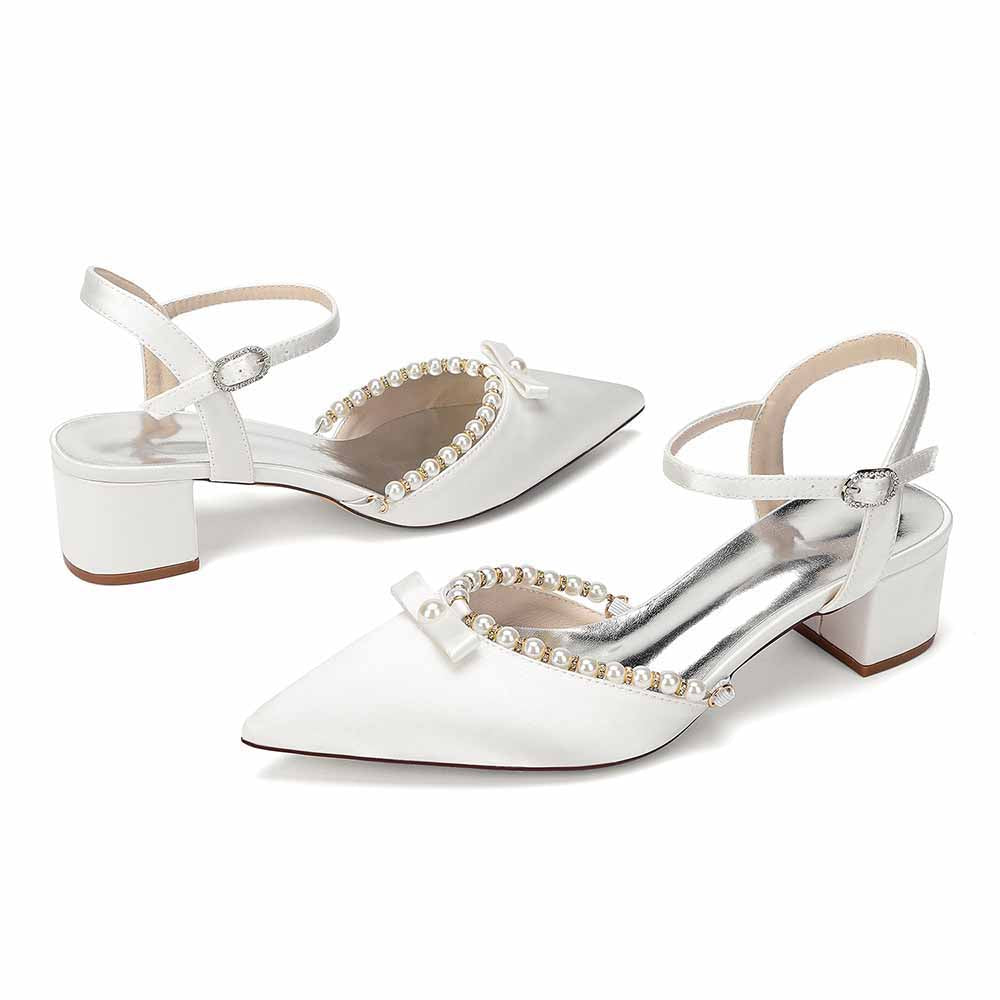 Women's Pearl Embellished Mid Heel Sandals Wedding Party Shoes