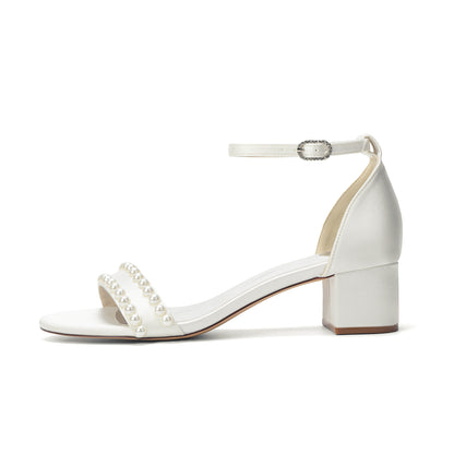 Women's Pearl Peep - Toe Ankle Strap Chunky Heel Sandals - Wedding & Party Dress Shoes