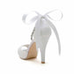 Women's Peep-Toe Wedding Shoes Beaded Lace-Up Heels Bridal Pumps