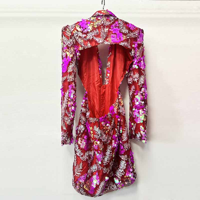 Women's Pink Sequin Blazer Dress Mini Dress Long Sleeve Short Party Dress