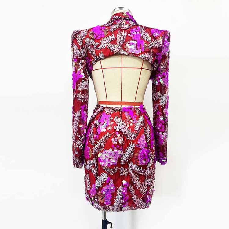 Women's Pink Sequin Blazer Dress Mini Dress Long Sleeve Short Party Dress