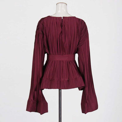 Women's Pleated Top and Skirt Set Maxi Skirt Suit With Belt