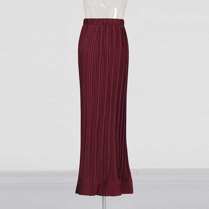 Women's Pleated Top and Skirt Set Maxi Skirt Suit With Belt