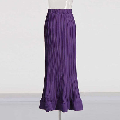 Women's Pleated Top and Skirt Set Maxi Skirt Suit With Belt