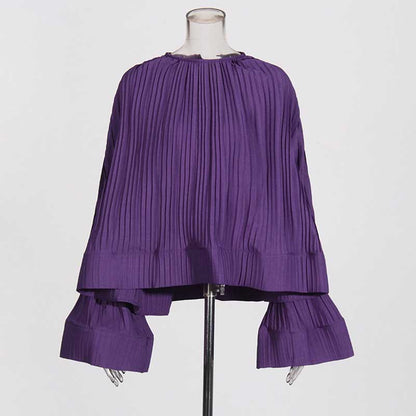 Women's Pleated Top and Skirt Set Maxi Skirt Suit With Belt