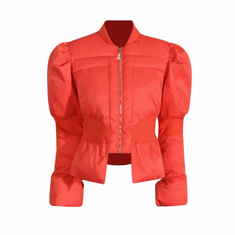 Women's Puff-Sleeve Cropped Padded Jacket Cotton Coat