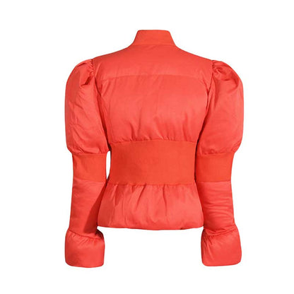 Women’s Puffy Winter Coat – Slim Fitted Cotton-Padded Jacket with Flared Sleeves