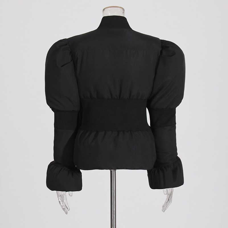 Women’s Puffy Winter Coat – Slim Fitted Cotton-Padded Jacket with Flared Sleeves