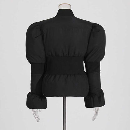 Women’s Puffy Winter Coat – Slim Fitted Cotton-Padded Jacket with Flared Sleeves