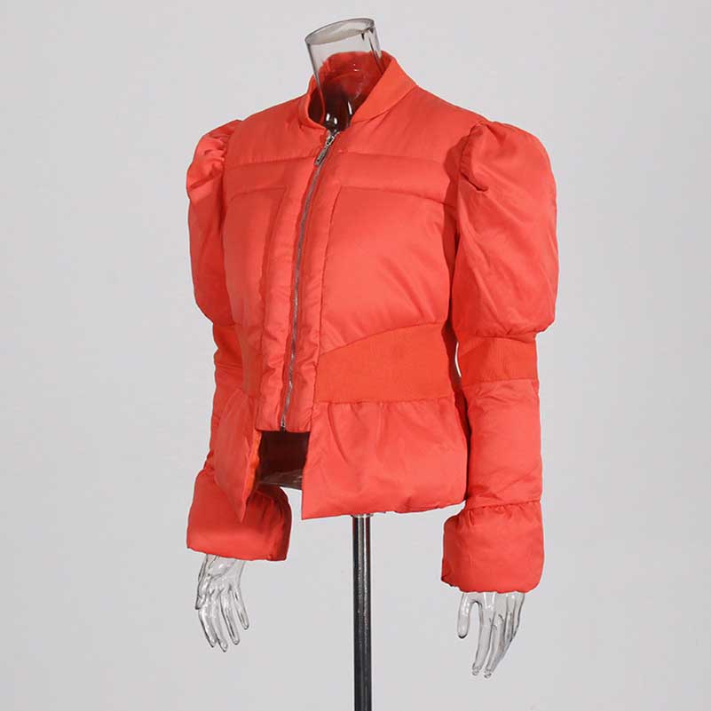 Women’s Puffy Winter Coat – Slim Fitted Cotton-Padded Jacket with Flared Sleeves