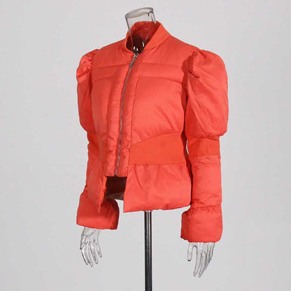 Women’s Puffy Winter Coat – Slim Fitted Cotton-Padded Jacket with Flared Sleeves