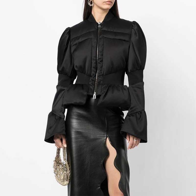 Women’s Puffy Winter Coat – Slim Fitted Cotton-Padded Jacket with Flared Sleeves