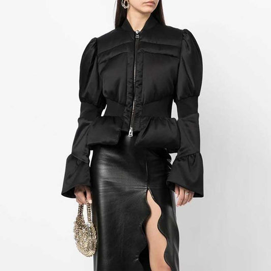 Women’s Puffy Winter Coat – Slim Fitted Cotton-Padded Jacket with Flared Sleeves