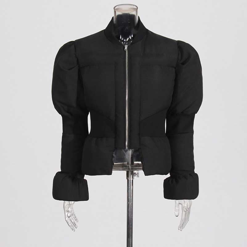 Women’s Puffy Winter Coat – Slim Fitted Cotton-Padded Jacket with Flared Sleeves