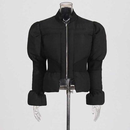 Women’s Puffy Winter Coat – Slim Fitted Cotton-Padded Jacket with Flared Sleeves