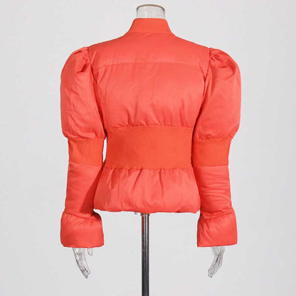 Women’s Puffy Winter Coat – Slim Fitted Cotton-Padded Jacket with Flared Sleeves