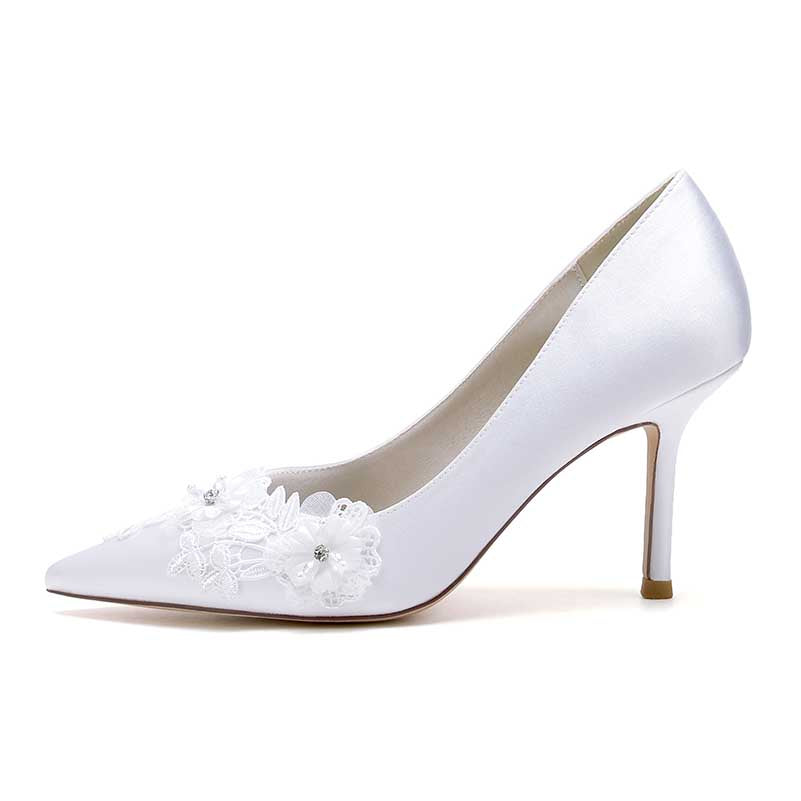 Women's Pumps High Heels Wedding Shoes Flower Appliqued Bridal Shoes