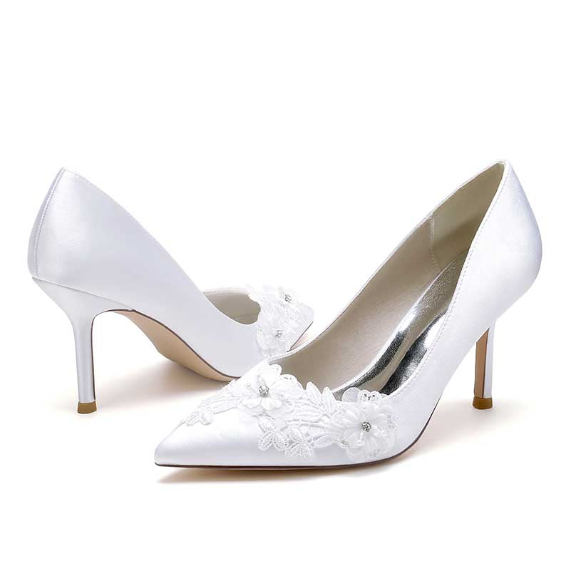 Women's Pumps High Heels Wedding Shoes Flower Appliqued Bridal Shoes