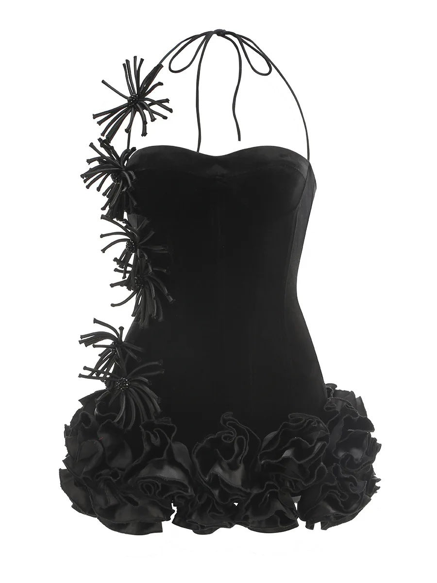 Women's Strapless Corset Gown – 3D Rose Puffball Birthday Dress