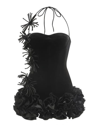 Women's Strapless Corset Gown – 3D Rose Puffball Birthday Dress
