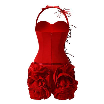 Women's Strapless Corset Gown – 3D Rose Puffball Birthday Dress