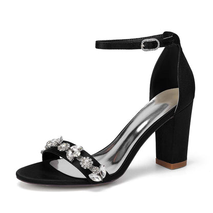 Women's Rhinestone Chunky Heel Ankle Strap Sandals – Bridal & Formal Event Footwear