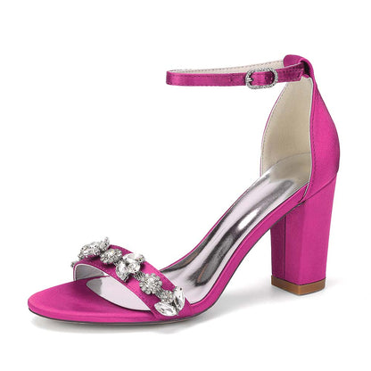 Women's Rhinestone Chunky Heel Ankle Strap Sandals – Bridal & Formal Event Footwear