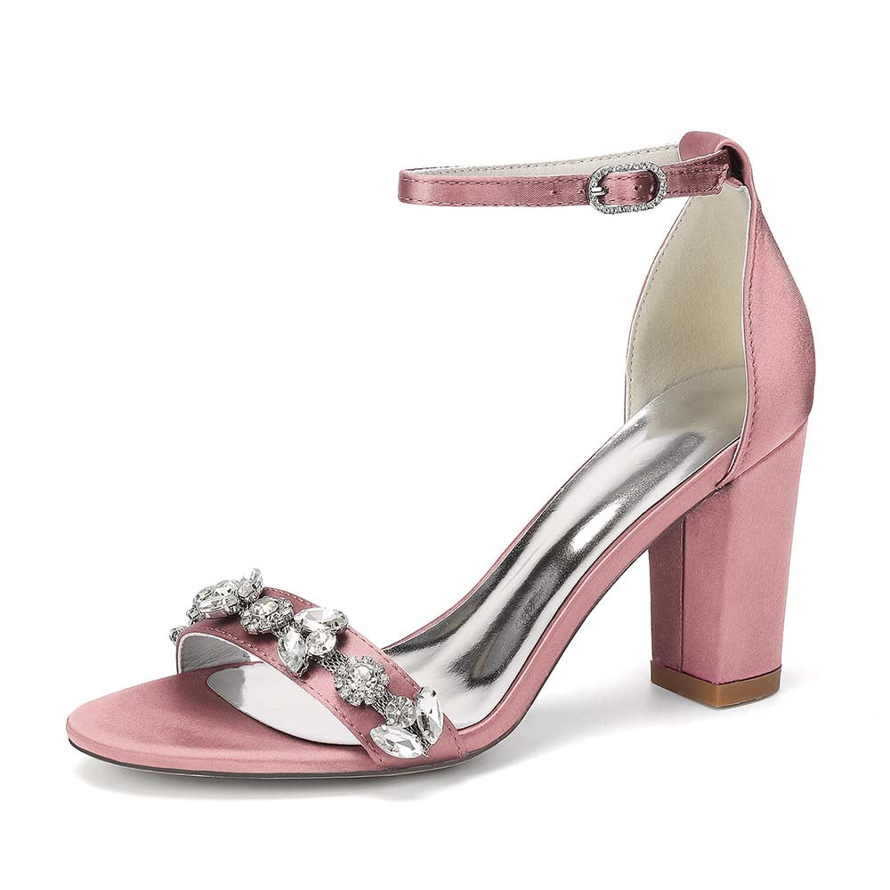 Women's Rhinestone Chunky Heel Ankle Strap Sandals – Bridal & Formal Event Footwear